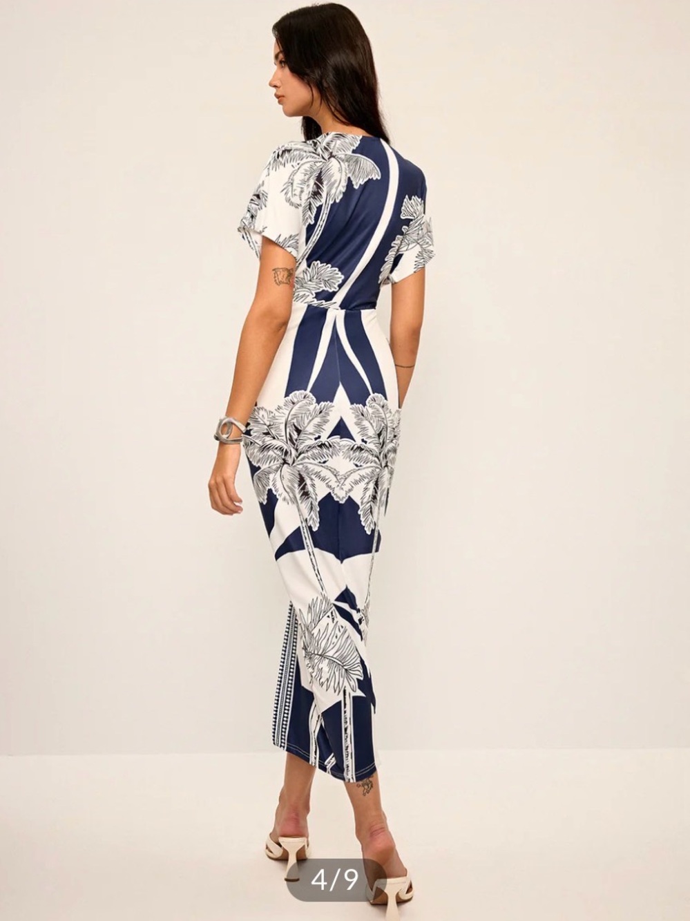 Navy & White Floral V-Neck Midi Dress - Picture 3 of 3